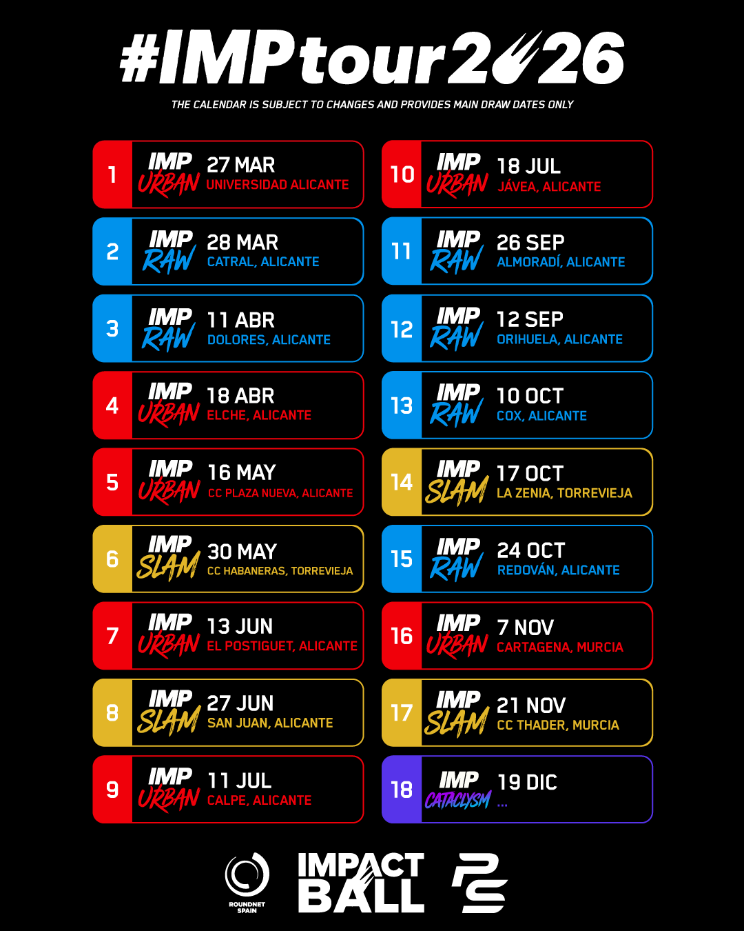 Calendario IMPTour 2026